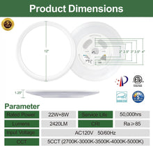 Charger l&#39;image dans la galerie, Axiomdeals 12&quot; LED 5CCT Ceiling Light Flush Mount  with Colorful Night Light,22W+8W Dimmable
