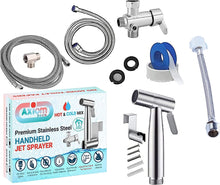 Charger l&#39;image dans la galerie, Axiomdeals Bundle (Hot &amp; Cold Spray Bidet Complete Shattaf) + (16&quot; Flexible Extension Pipe for Toilets with hard access to back side) Muslim Shower - Stainless Steel, Explosion-Proof Leak-proof Hose, Easy Install, - WALL OR TOILET MOUNT Option, Silver

