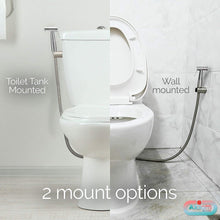 Load image into Gallery viewer, Axiomdeals Bundle (Hot &amp; Cold Spray Bidet Complete Shattaf) + (16&quot; Flexible Extension Pipe for Toilets with hard access to back side) Muslim Shower - Stainless Steel, Explosion-Proof Leak-proof Hose, Easy Install, - WALL OR TOILET MOUNT Option, Silver
