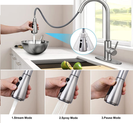 Axiomdeals Stainless Steel Pull Out Kitchen Sink Faucet | Brushed Nickel