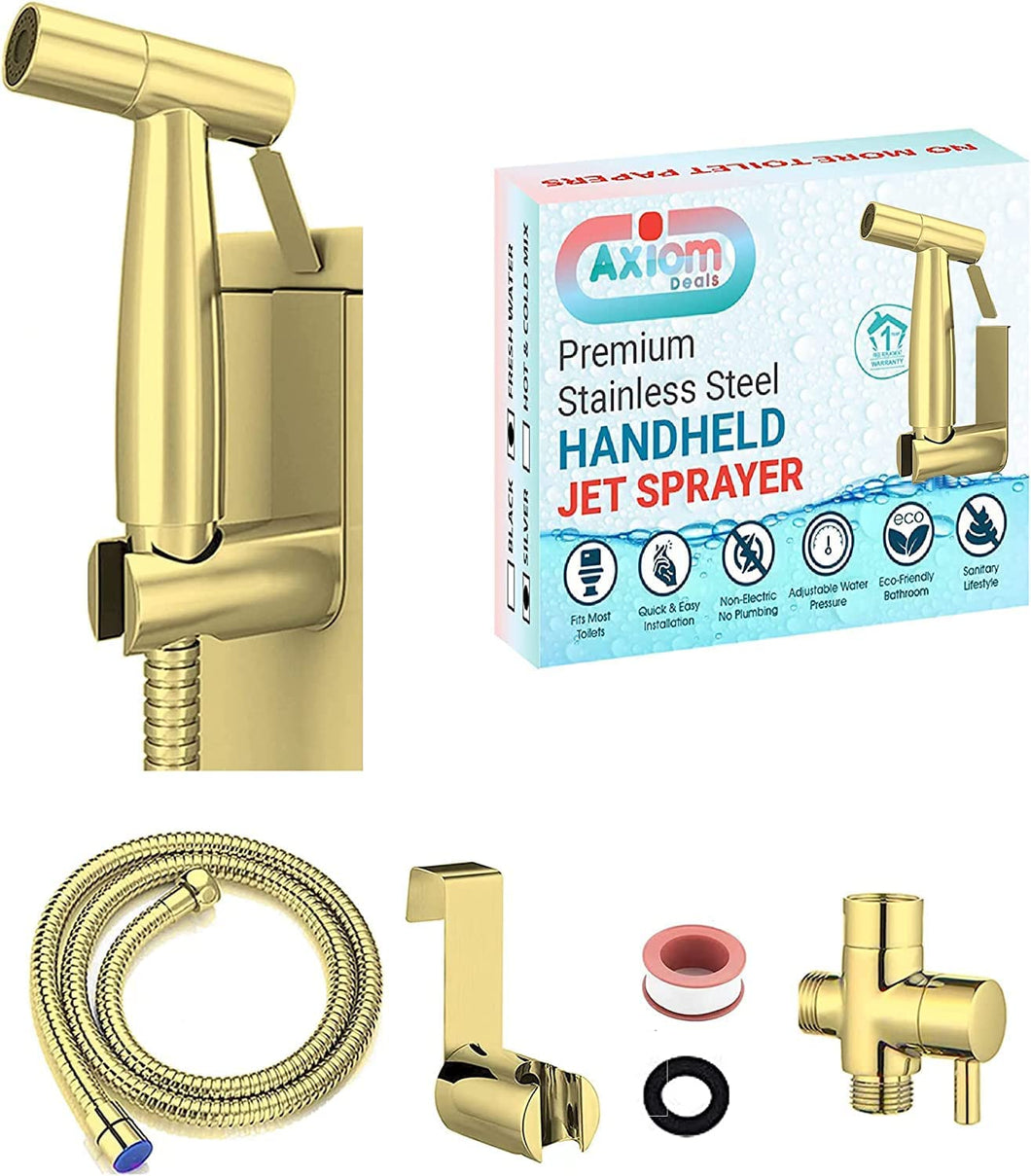Axiomdeals Fresh Water Stainless Steel Handheld Bidet/Shattaf/Jet Sprayer (Gold)