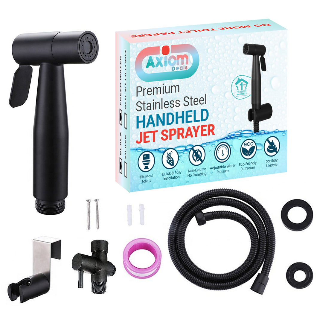 Axiomdeals Fresh Water Stainless Steel Handheld Bidet/Shattaf/Jet Sprayer (Black)